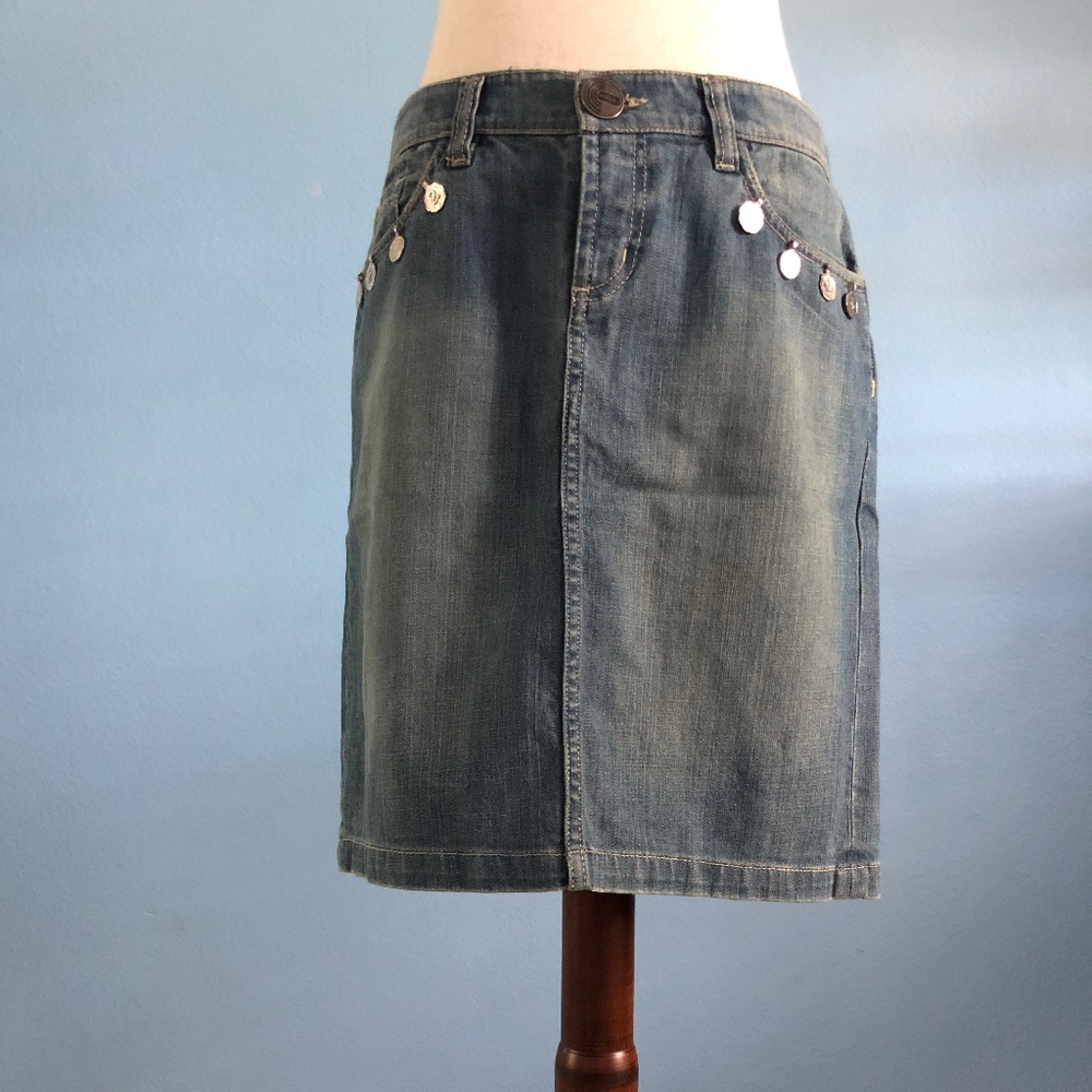 Jean Skirt with Silver Coins - Knee Length - Size 6 - BCBGirls